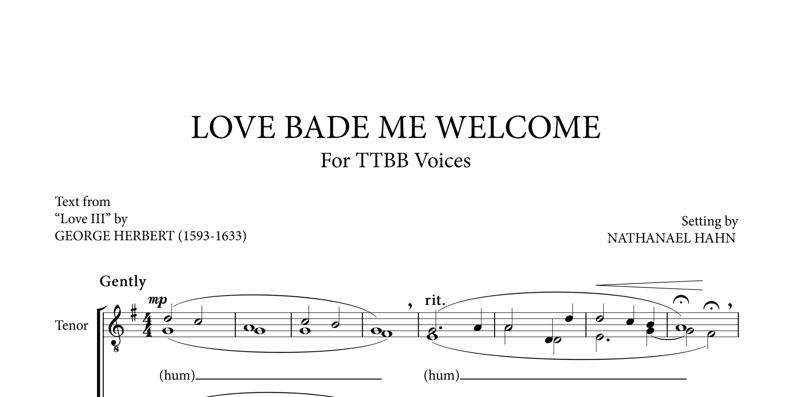 Love Bade Me Welcome - Nathanael Hahn Music
